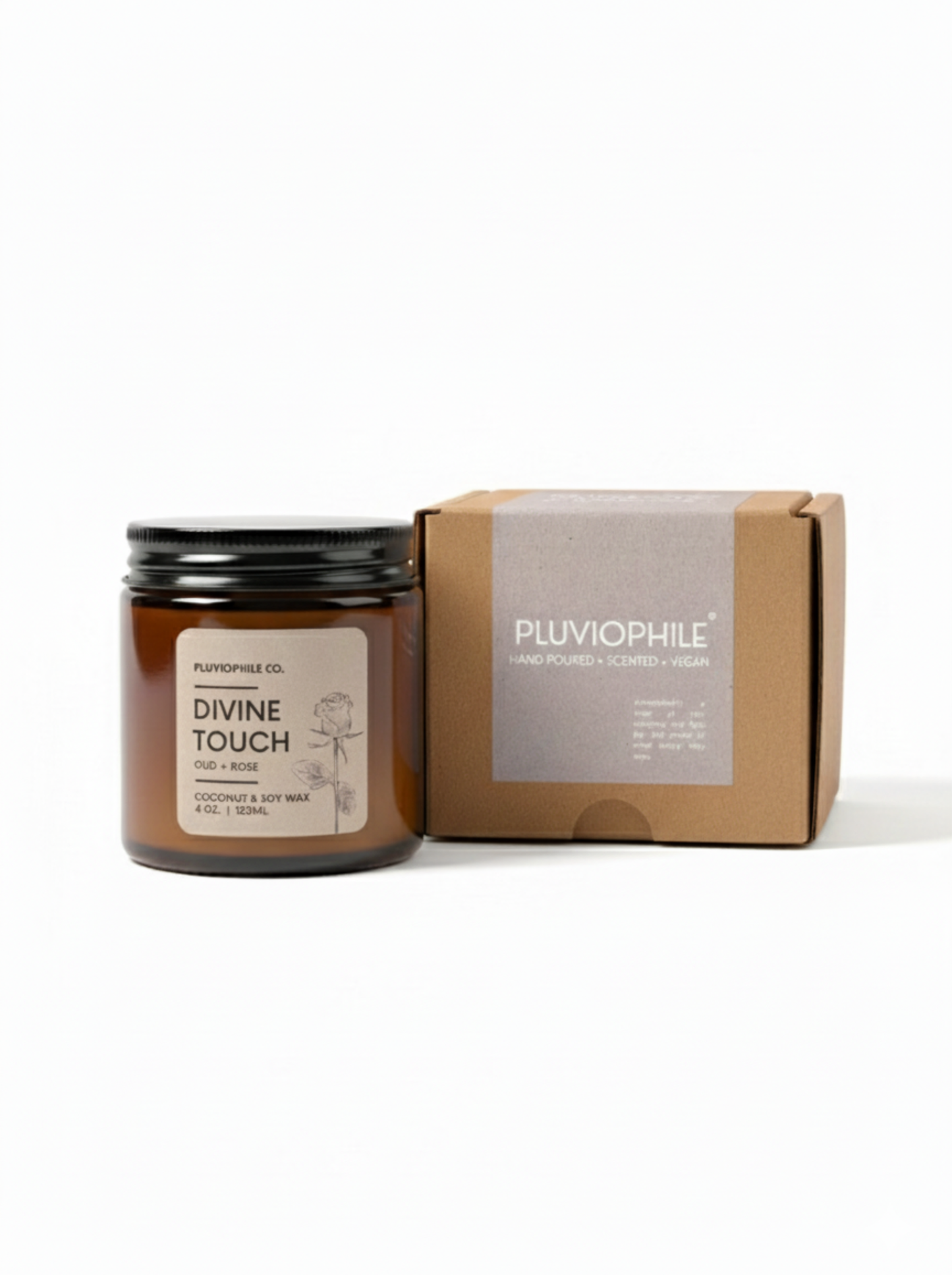 Divine Touch – Pluviophile Vegan Hand‑Poured Candle (Coconut & Soy Wax, 120 g)