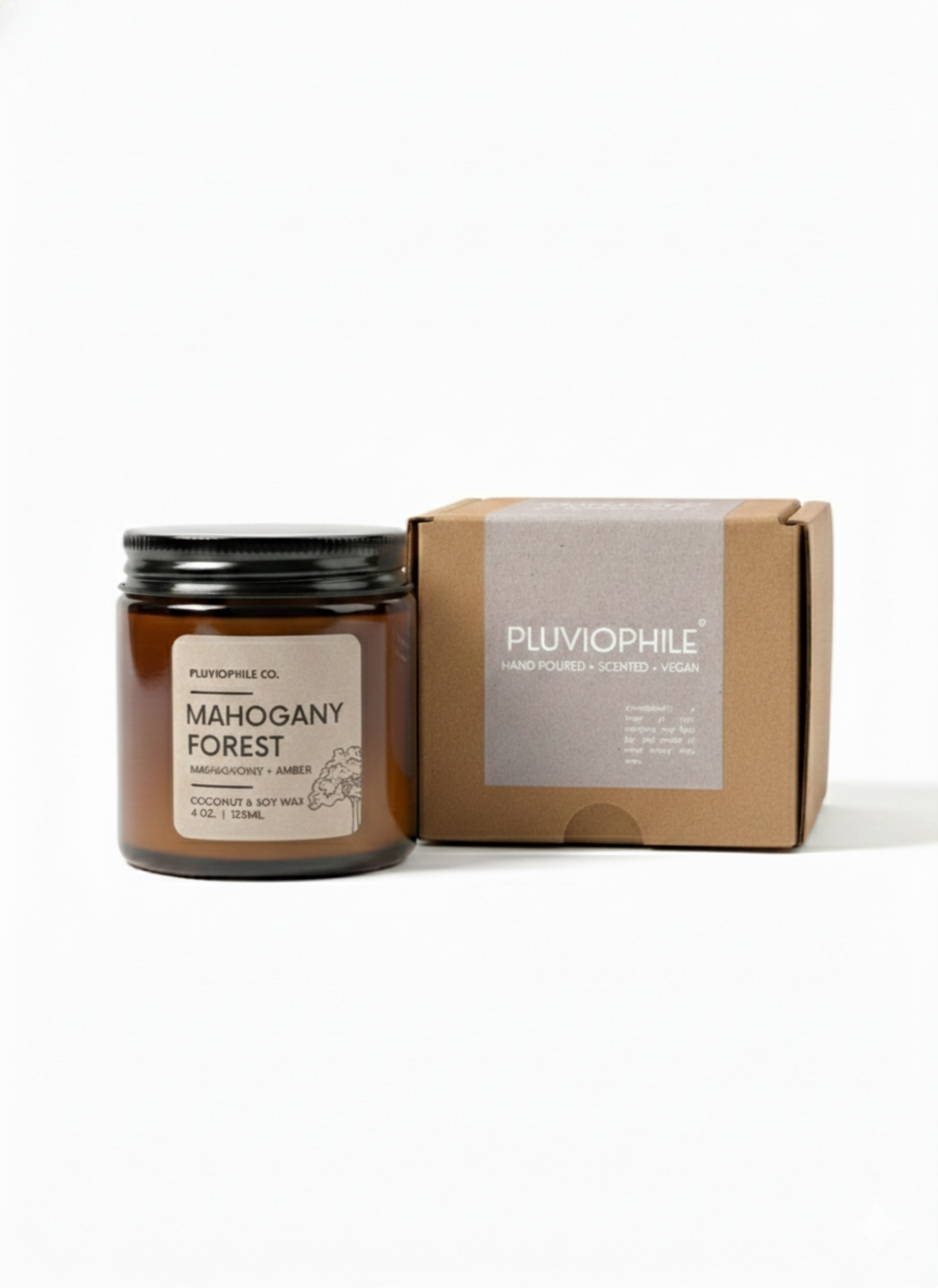 Mahogany Forest – Pluviophile Vegan Hand‑Poured Candle (Coconut & Soy Wax, 120 g)