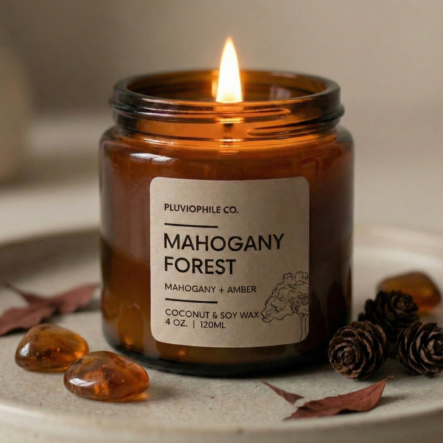 Mahogany Forest – Pluviophile Vegan Hand‑Poured Candle (Coconut & Soy Wax, 120 g)