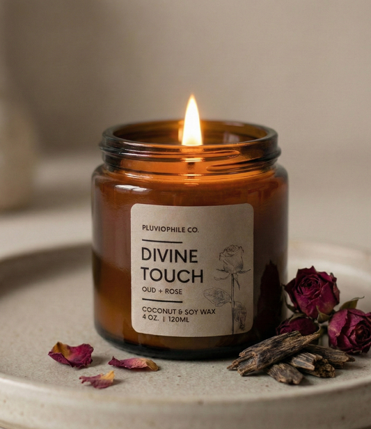 Divine Touch – Pluviophile Vegan Hand‑Poured Candle (Coconut & Soy Wax, 120 g)