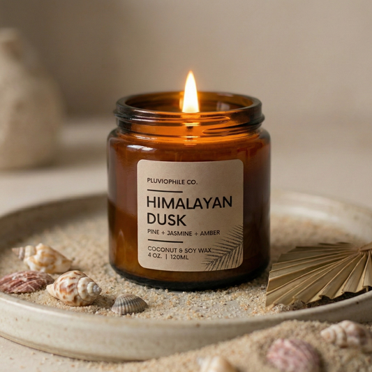 Himalayan Dusk – Pluviophile Vegan Hand‑Poured Candle (Coconut & Soy Wax, 120 g)