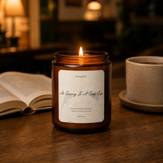 Pluviophile Premium Scented Candle – An Evening In A Cozy Cafe | Hand-poured | Coconut & Soy Wax | Vegan | 240ml/8oz(Introductory Price)