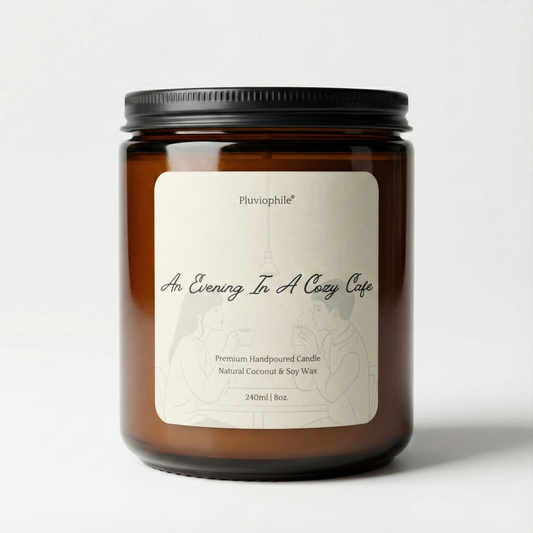 Pluviophile Premium Scented Candle – An Evening In A Cozy Cafe | Handpoured Coconut & Soy Wax | Vegan | 240ml/8oz