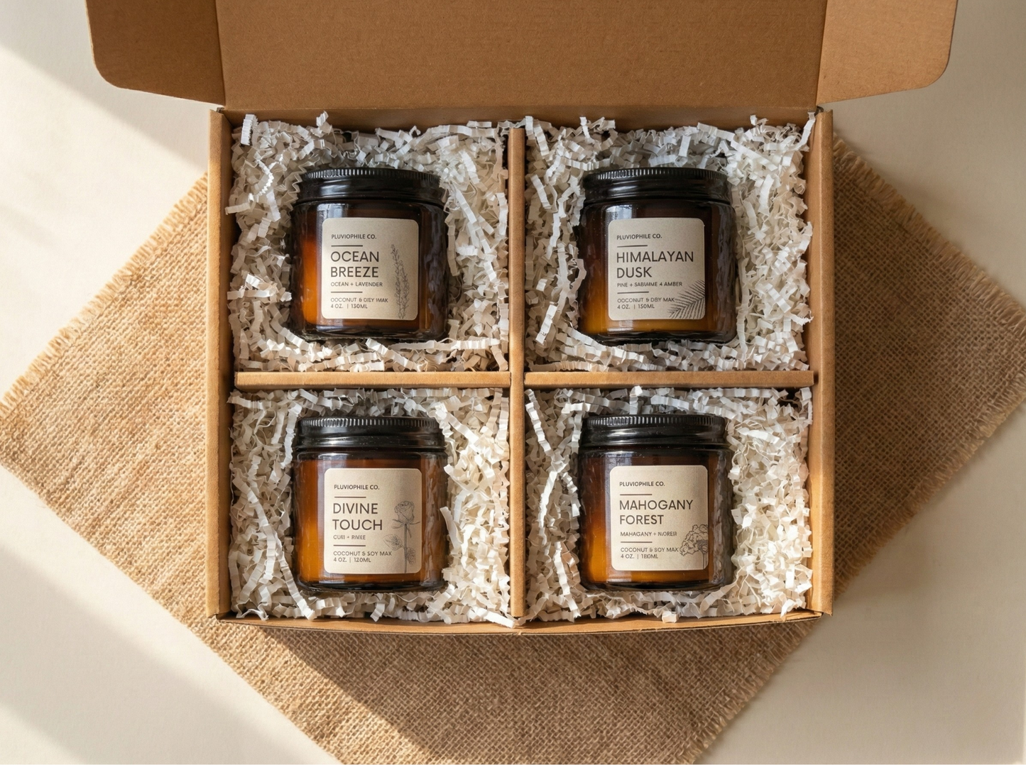 Pluviophile Handpoured Candles | Set of 4 | Coconut and Soy Wax | Scented | Vegan | Gifting