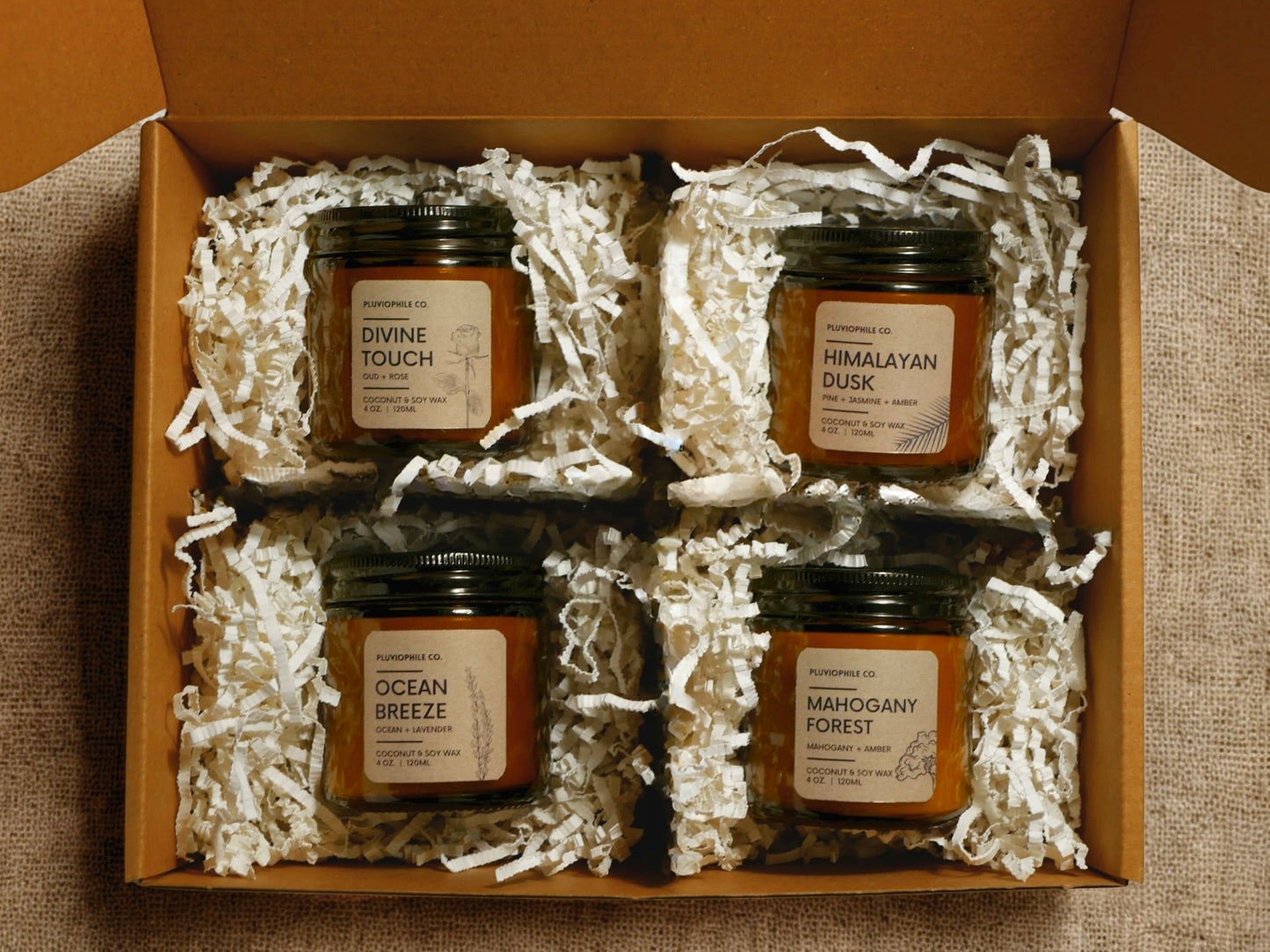 Pluviophile Handpoured Candles | Set of 4 | Coconut and Soy Wax | Scented | Vegan | Gifting