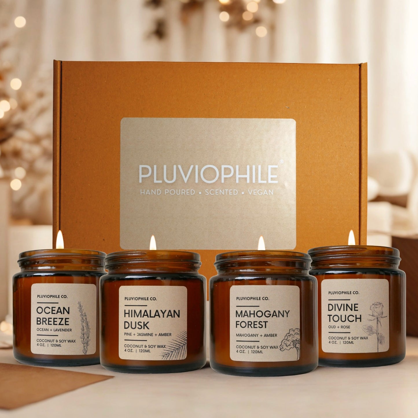 Pluviophile Handpoured Candles | Set of 4 | Coconut and Soy Wax | Scented | Vegan | Gifting