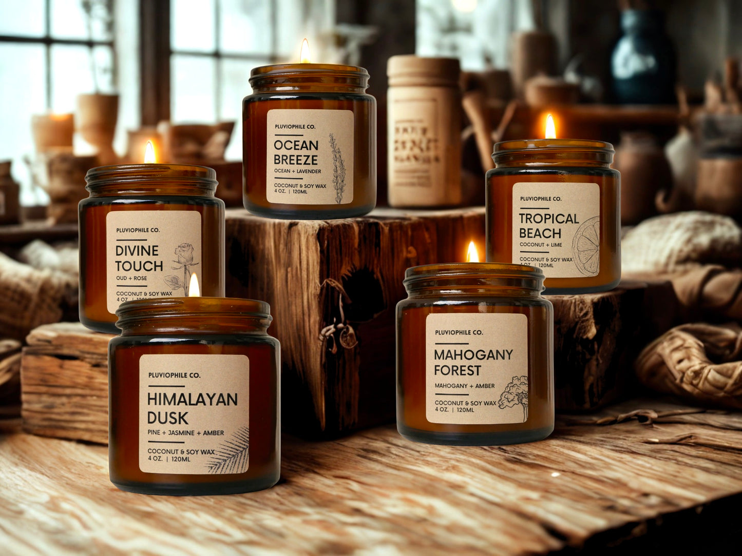 Pluviophile Handpoured Candles | Set of 4 | Coconut and Soy Wax | Scented | Vegan | Gifting