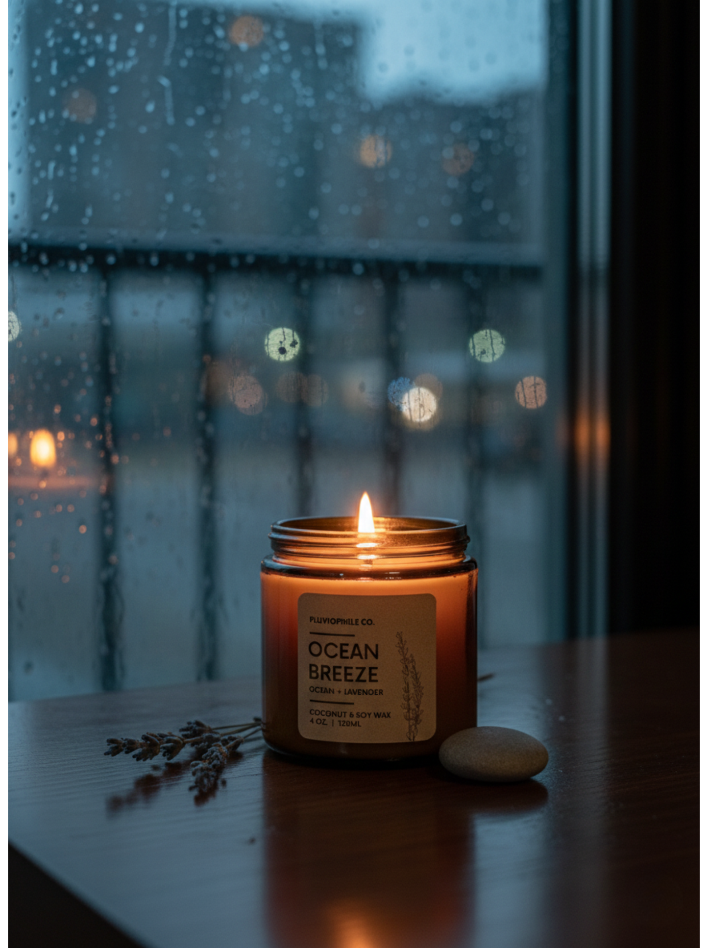 Ocean Breeze – Pluviophile Vegan Hand‑Poured Candle (Coconut & Soy Wax, 120 g)