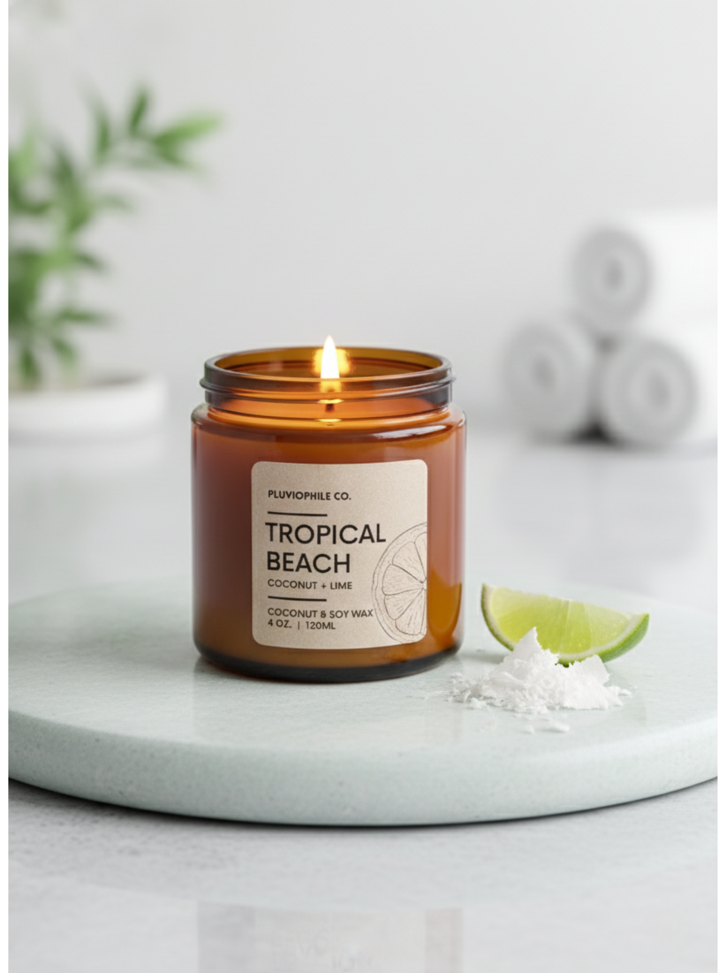 Tropical Beach – Pluviophile Vegan Hand‑Poured Candle (Coconut & Soy Wax, 120 g)