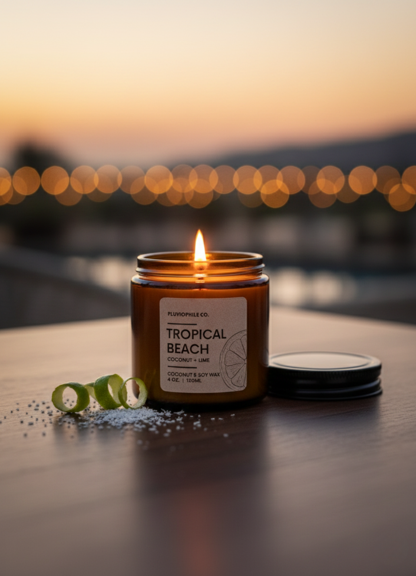 Tropical Beach – Pluviophile Vegan Hand‑Poured Candle (Coconut & Soy Wax, 120 g)
