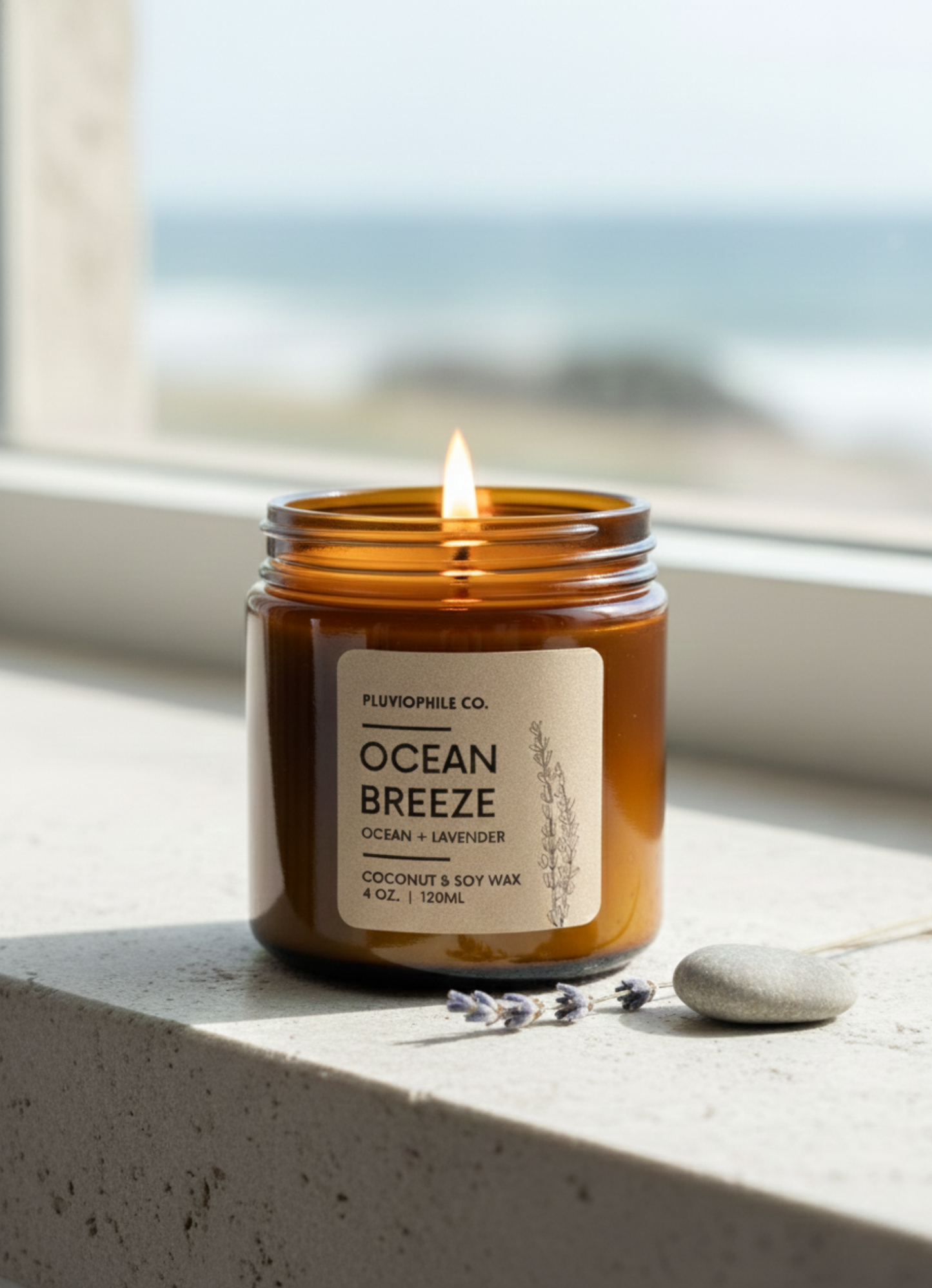 Ocean Breeze – Pluviophile Vegan Hand‑Poured Candle (Coconut & Soy Wax, 120 g)