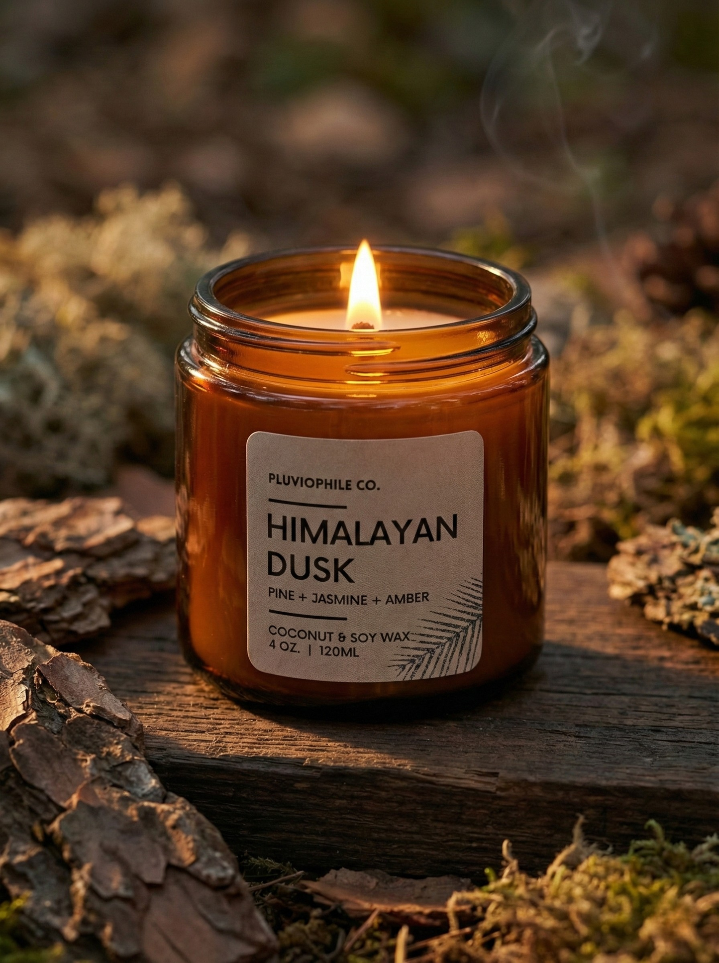 Himalayan Dusk – Pluviophile Vegan Hand‑Poured Candle (Coconut & Soy Wax, 120 g)