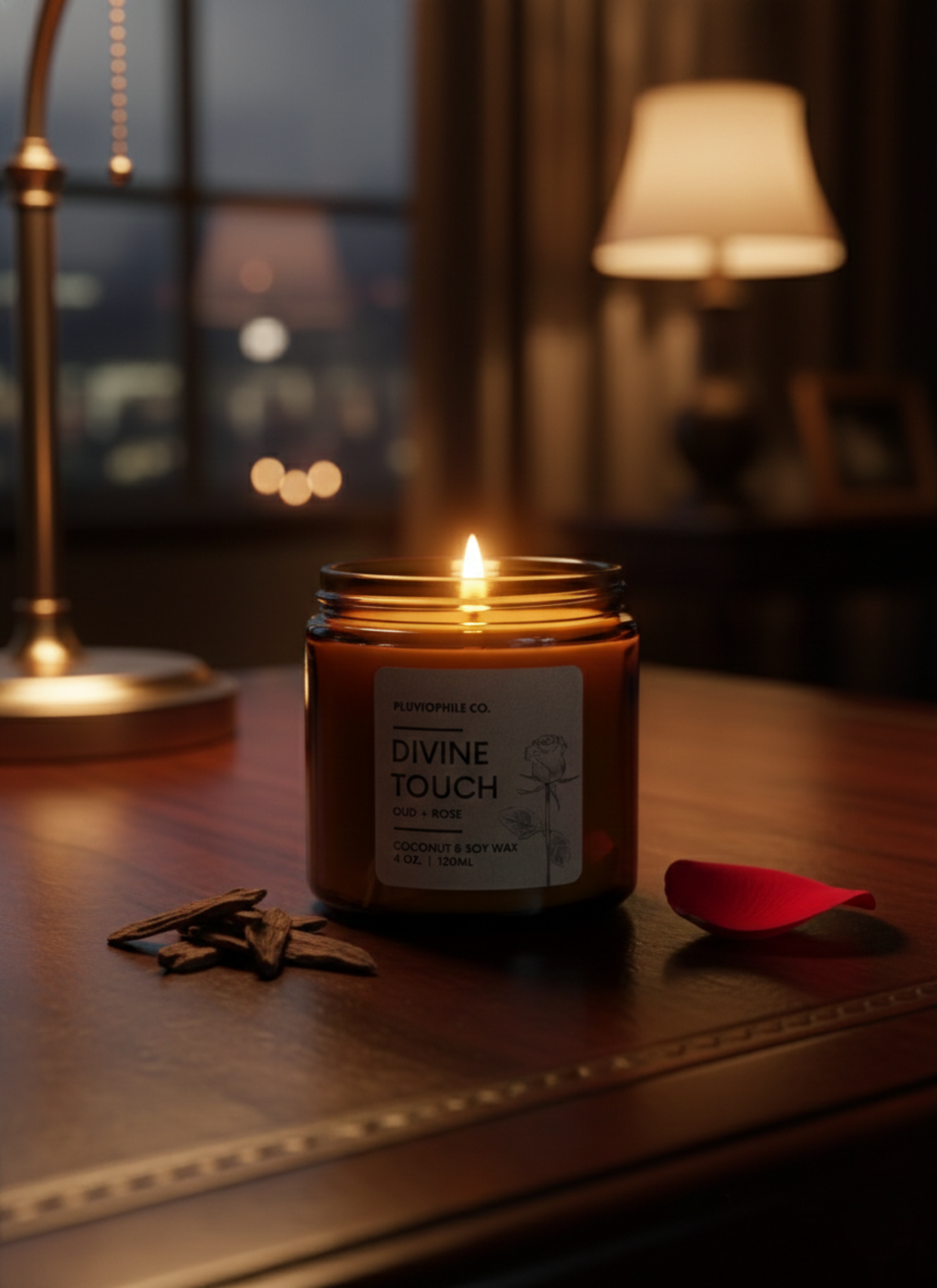 Divine Touch – Pluviophile Vegan Hand‑Poured Candle (Coconut & Soy Wax, 120 g)