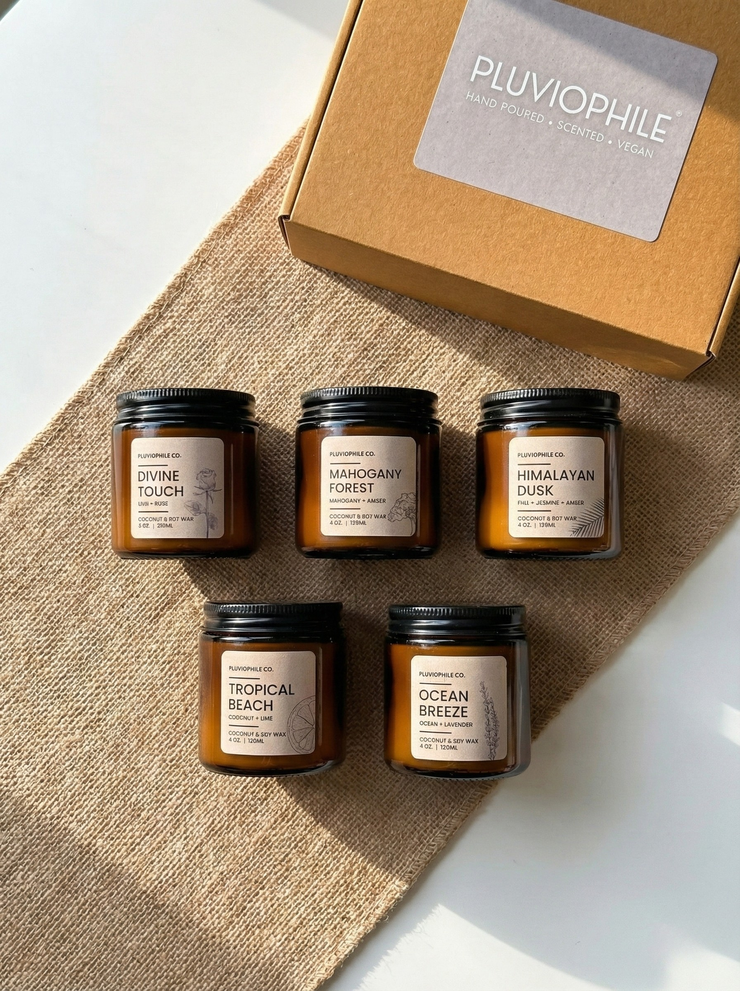 Pluviophile Handpoured Candles | Set of 4 | Coconut and Soy Wax | Scented | Vegan | Gifting