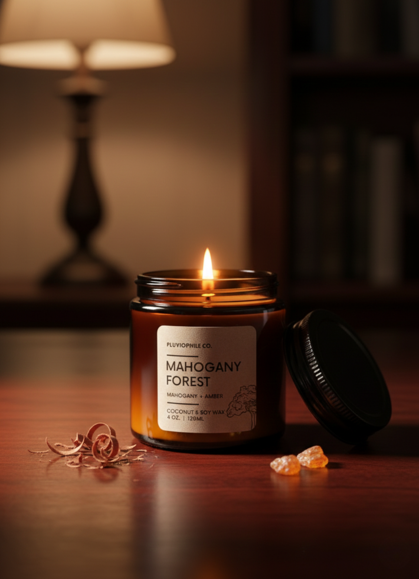 Mahogany Forest – Pluviophile Vegan Hand‑Poured Candle (Coconut & Soy Wax, 120 g)