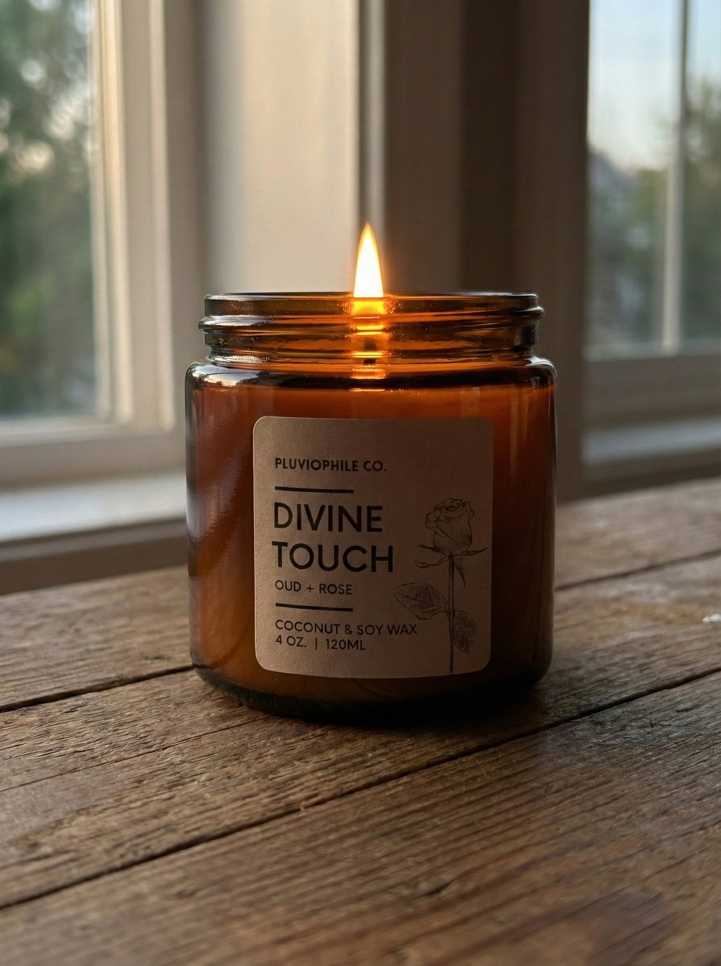 Divine Touch – Pluviophile Vegan Hand‑Poured Candle (Coconut & Soy Wax, 120 g)