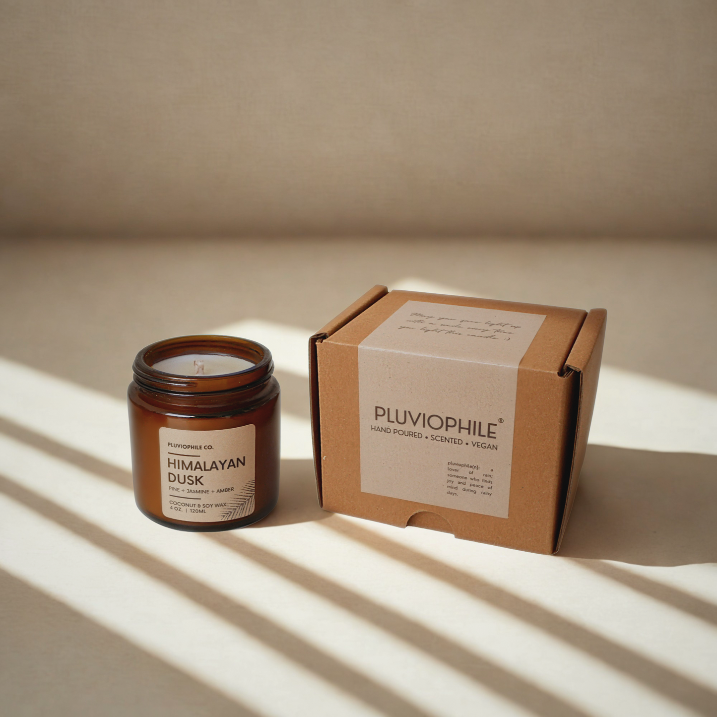 Pluviophile Himalayan Dusk candle packaging.