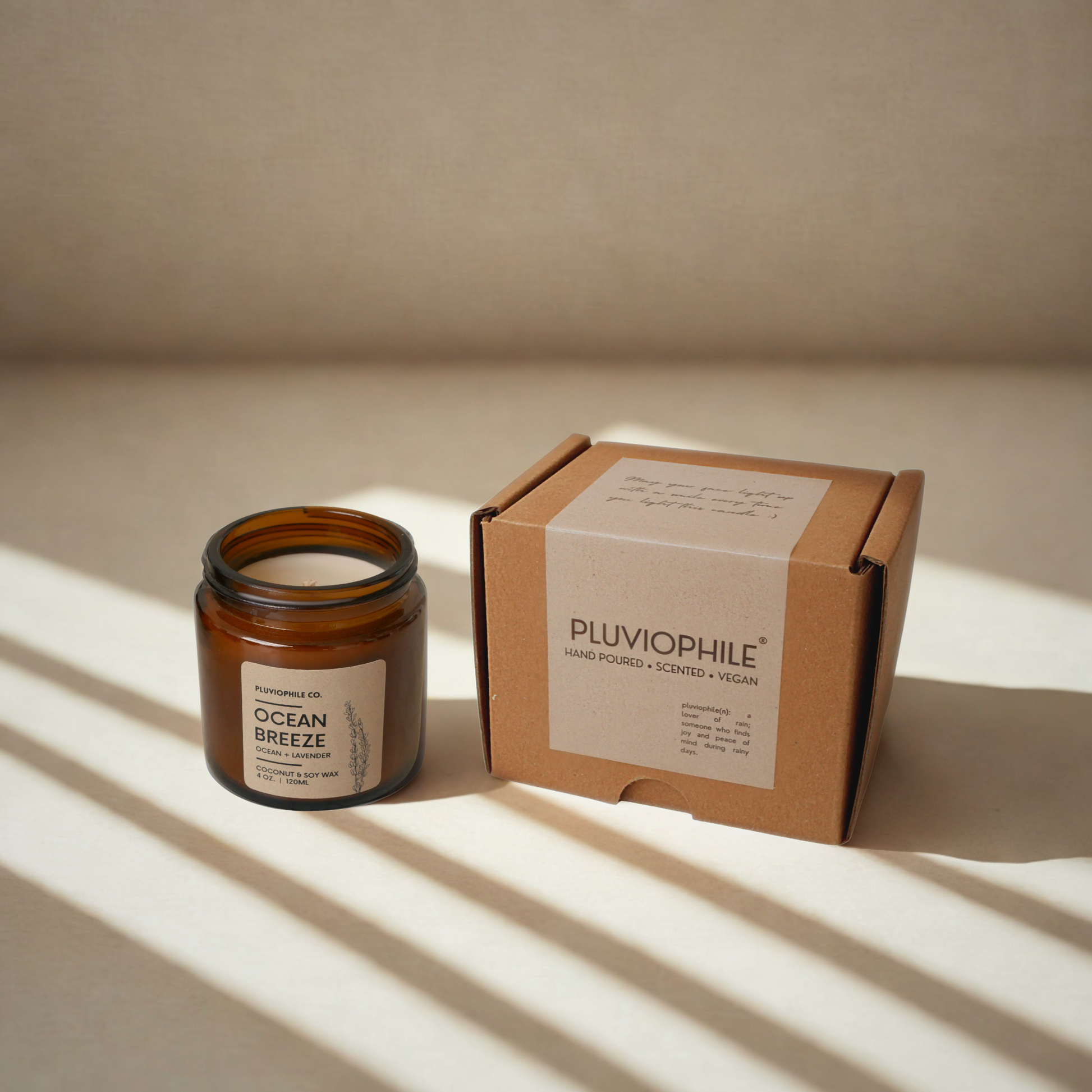 Pluviophile Ocean Breeze candle packaging